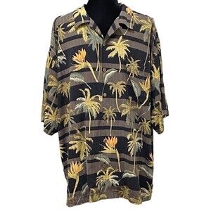 Tommy Bahama Silk Hawaiian Shirt Large Palm Tree Bird of Paradise Aloha Tropical